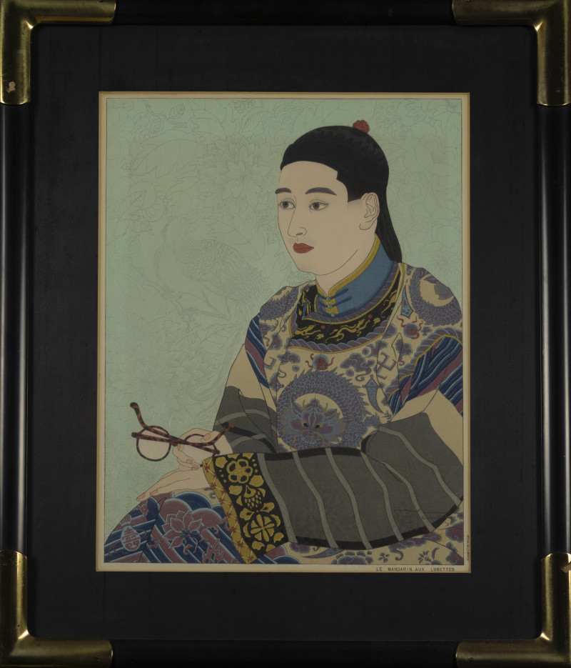 Paul Jacoulet - A set of four prints: LA CHENILLE VERTE &apos;COREE&apos; , &quot;Le Fils qui Vient de Perdre son Pere&quot;,&quot;Les Deus Freres&quot;, &quot;Le Mandarin Aux Lunettes&quot;