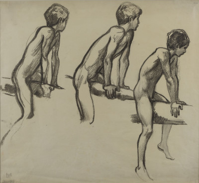 Ludwig von Hofmann - Three Studies of a nude boy on bar