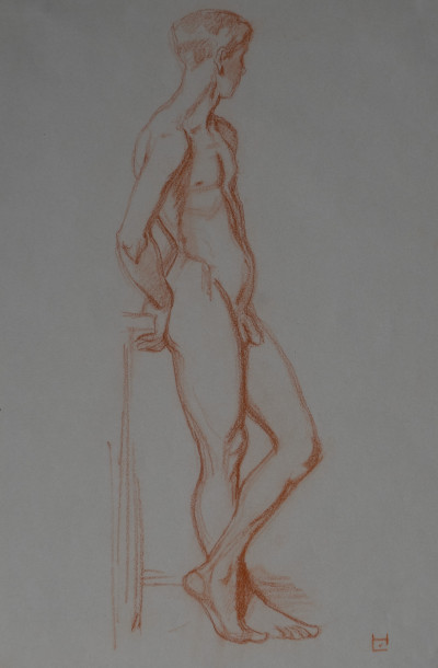 Image for Lot Ludwig von Hofmann - Nude boy drawing (Red)