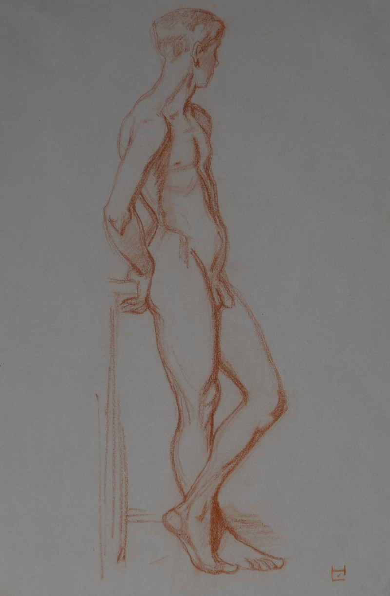 Ludwig von Hofmann - Nude boy drawing (Red)