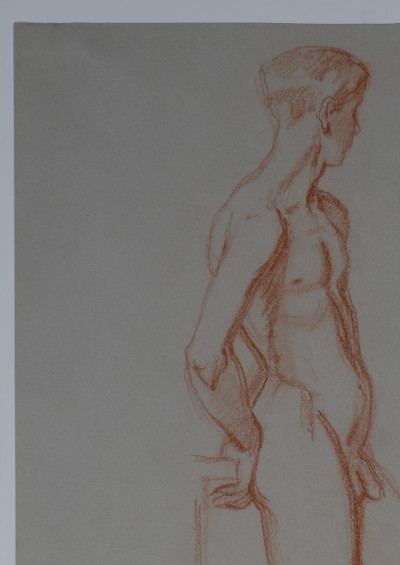Ludwig von Hofmann - Nude boy drawing (Red)