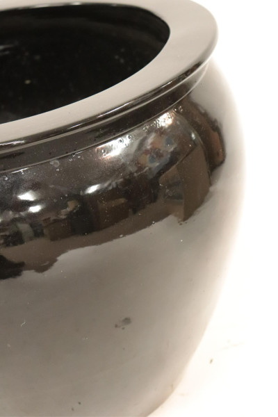 Near Pair of Black Ceramic Planters