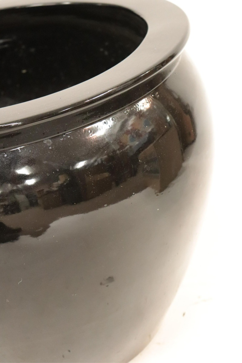 Near Pair of Black Ceramic Planters