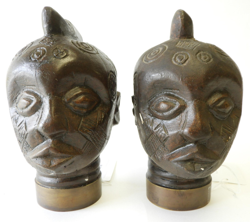 Pr Painted Plaster Nubian Bust Newel Post Finials