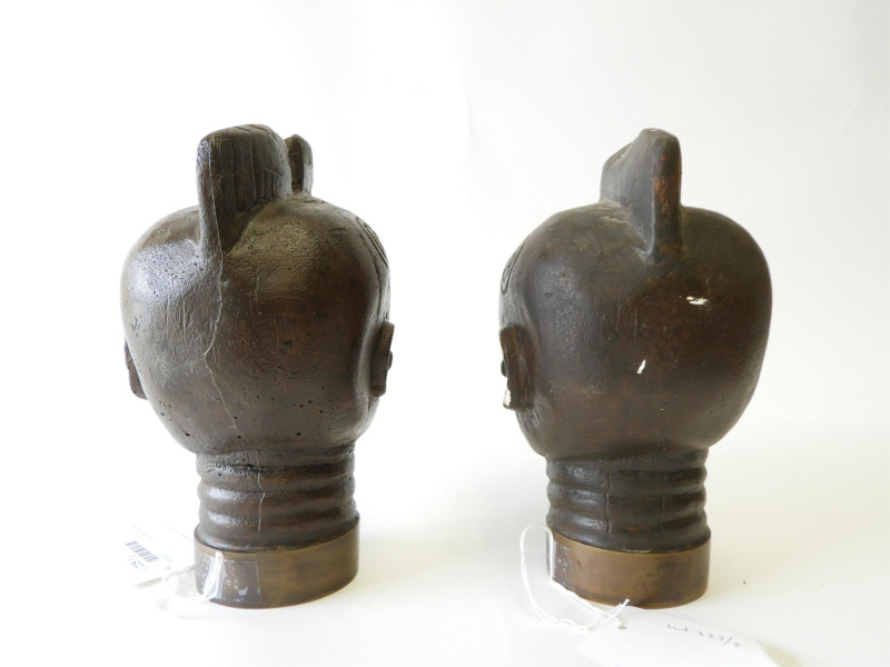 Pr Painted Plaster Nubian Bust Newel Post Finials