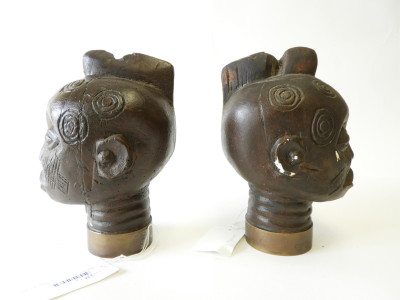 Pr Painted Plaster Nubian Bust Newel Post Finials