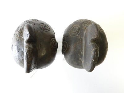 Pr Painted Plaster Nubian Bust Newel Post Finials