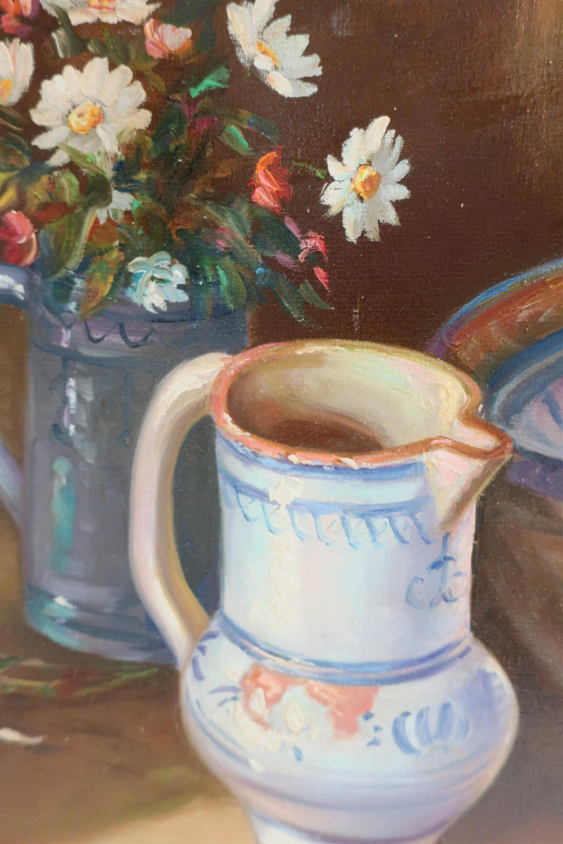 J. Piero, Still Life of Ceramic Vessels, O/C