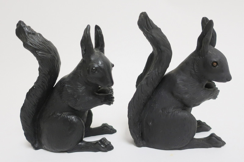 Near Pair Black Basalt Wedgwood Squirrels