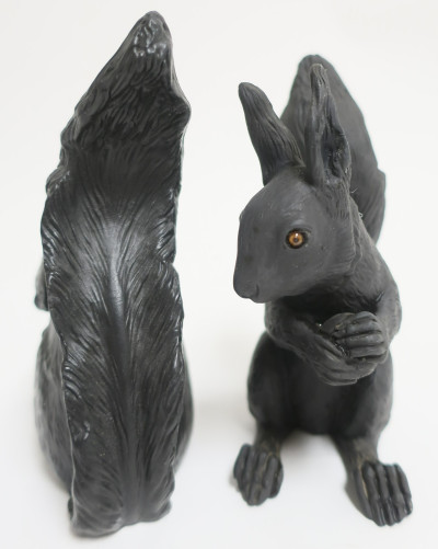 Near Pair Black Basalt Wedgwood Squirrels