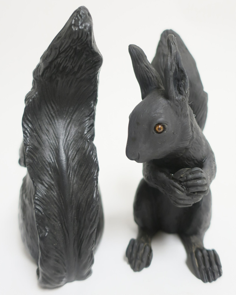 Near Pair Black Basalt Wedgwood Squirrels