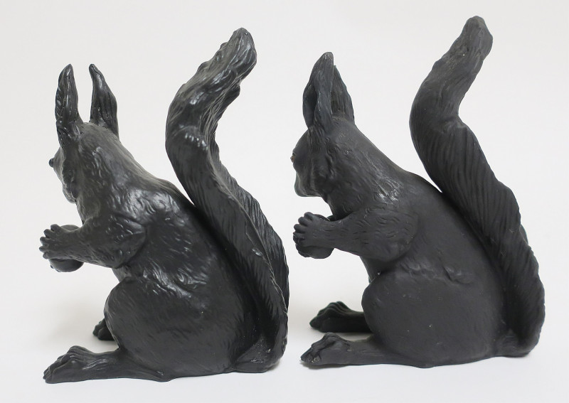 Near Pair Black Basalt Wedgwood Squirrels