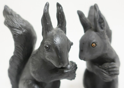 Near Pair Black Basalt Wedgwood Squirrels
