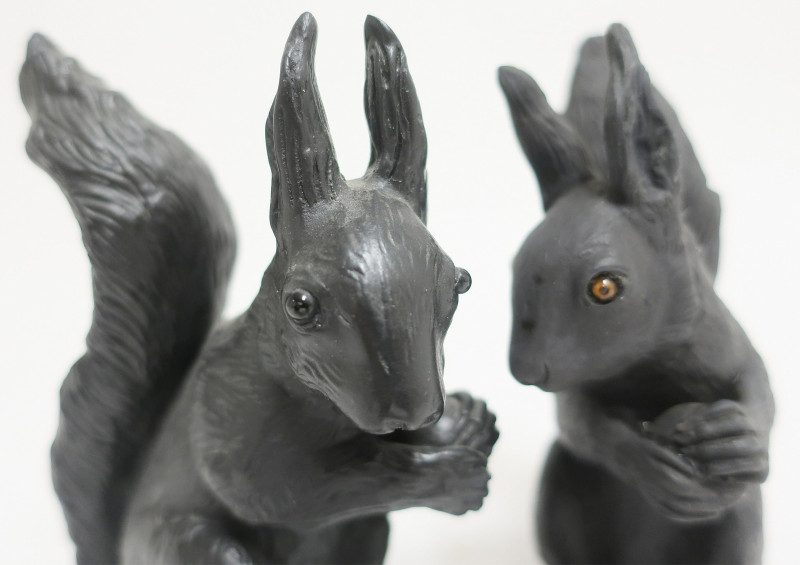 Near Pair Black Basalt Wedgwood Squirrels