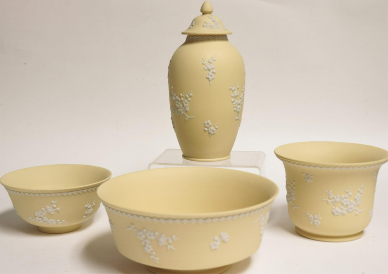 4 Wedgwood Yellow Jasperware Bowls &amp; Vases
