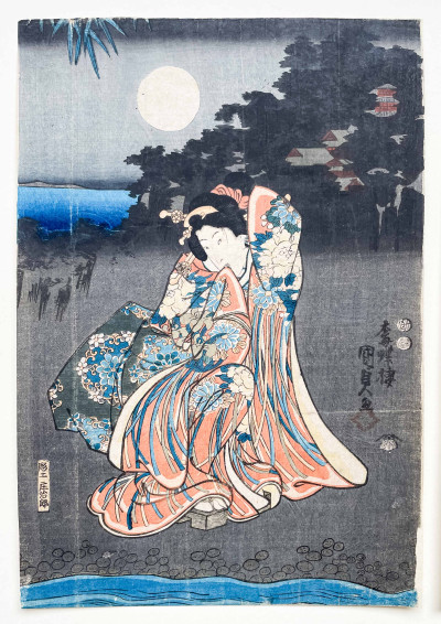 Utagawa Kunisada (Utagawa Toyokuni III) - Romantic Scene by a River, Diptych