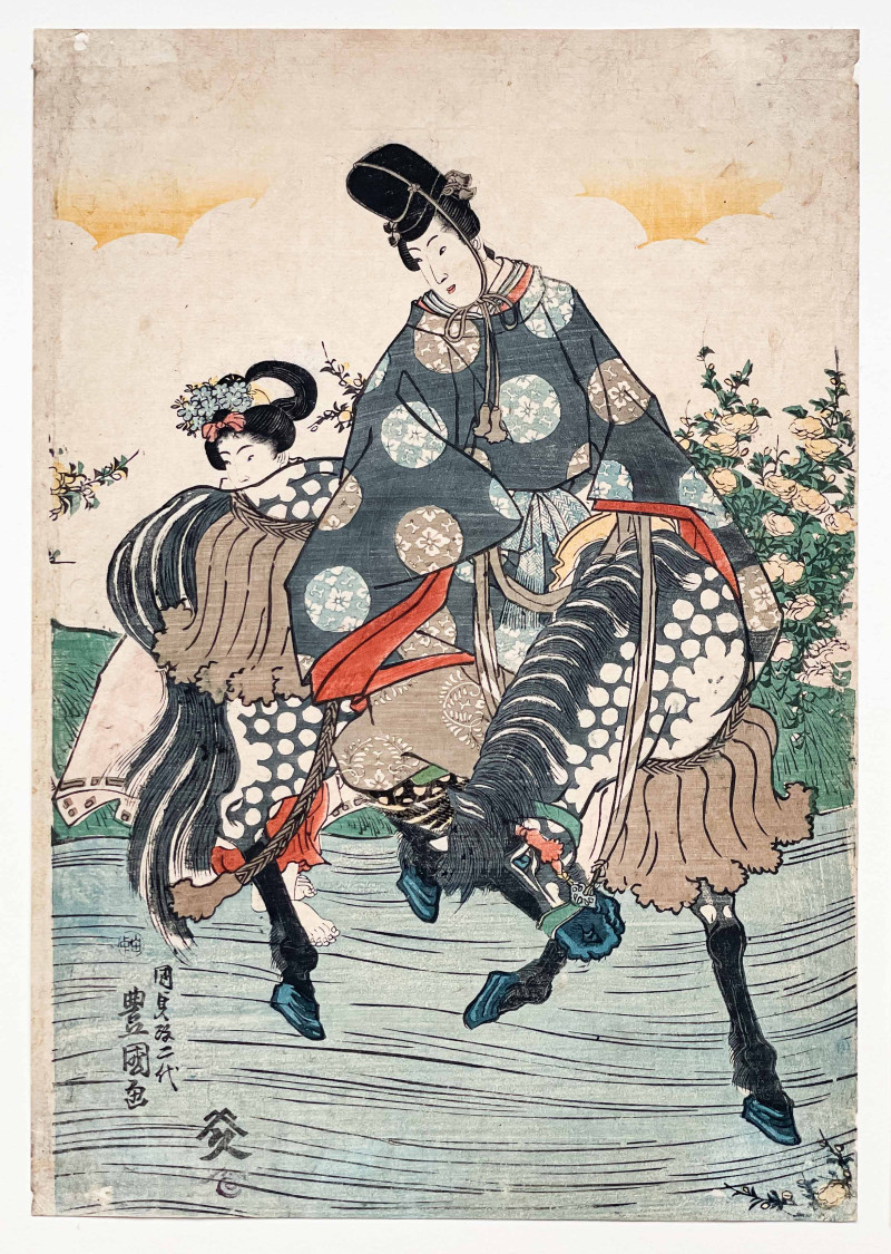 Utagawa Kunisada - Figures Traveling, Triptych
