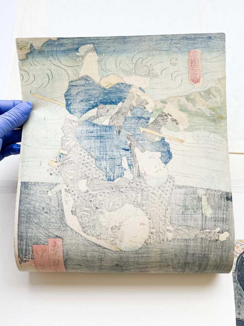 Utagawa Kunisada (Utagawa Toyokuni III) - Samurai Crossing a Stream, Diptych