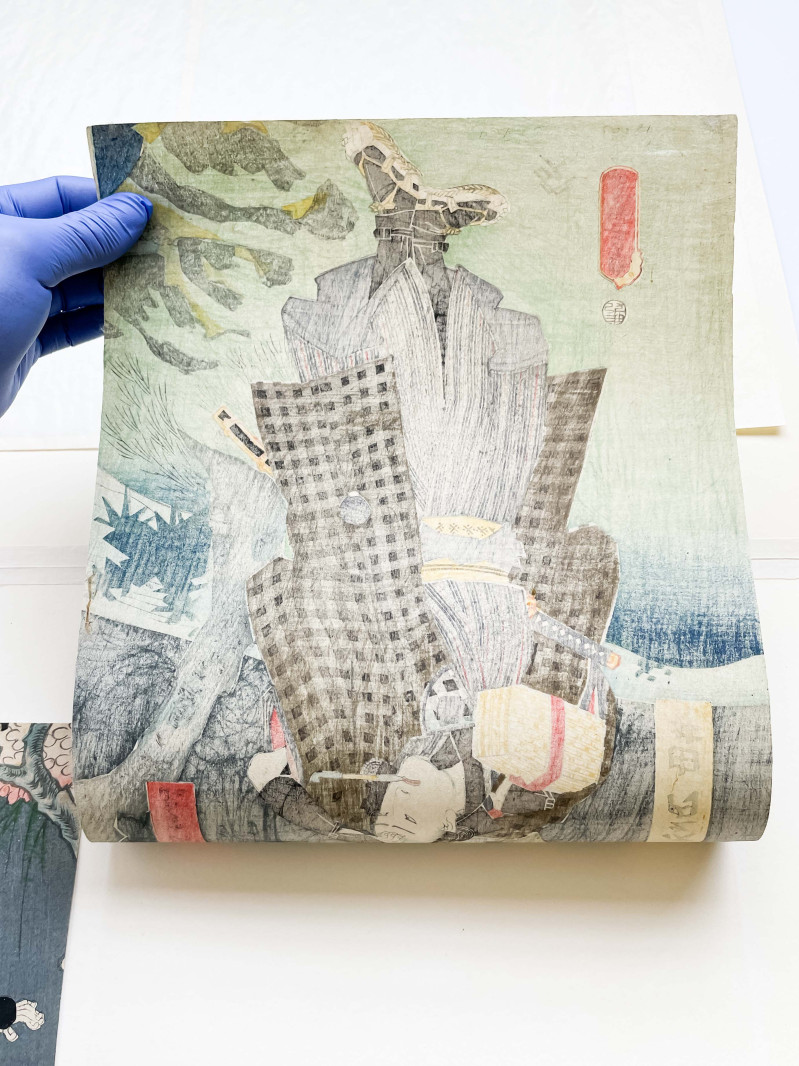 Utagawa Kunisada (Utagawa Toyokuni III) - Samurai Crossing a Stream, Diptych