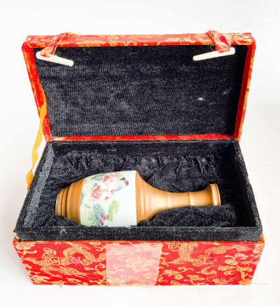 Chinese Enamel Decorated Porcelain Vase with Erotic Imagery