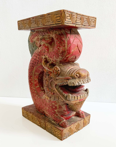 Chinese Carved and Painted Wood Dragon Form Support Column