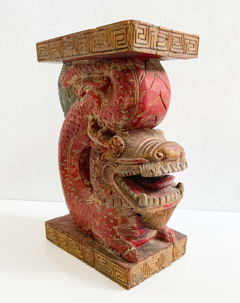 Chinese Carved and Painted Wood Dragon Form Support Column