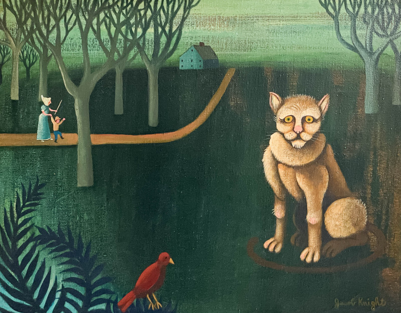 Jacob Jaskoviak (Roger) Knight - Untitled (Big Cat and Bird with Figures)
