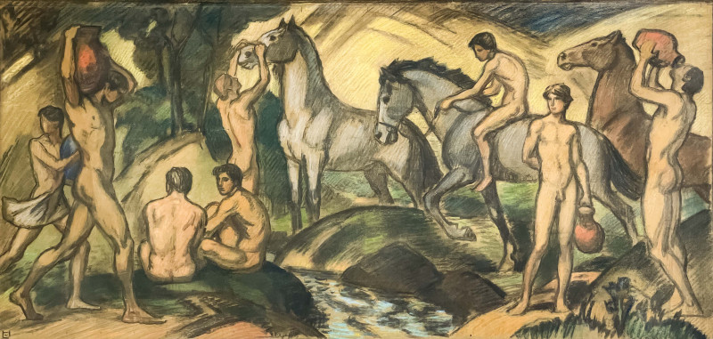 Ludwig von Hofmann - Jünglinge und Pferde vor der Quelle (Youths and Horses by a Spring)