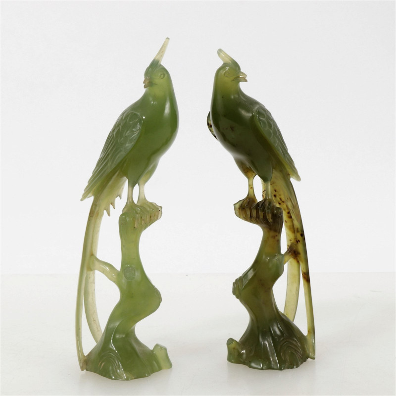 Pair Chinese Carved Hardstone Pheasants