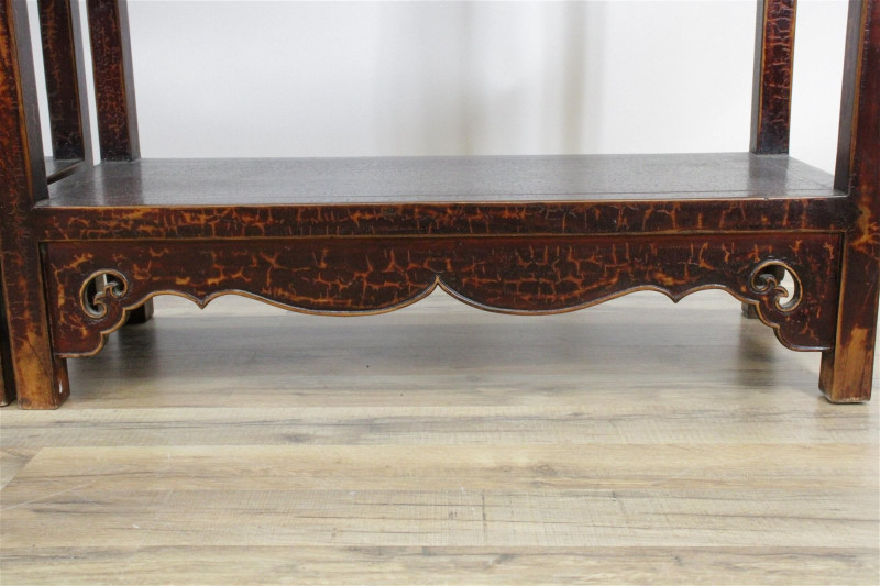 Pair Tall Chinese Style Fixed Shelf Stands