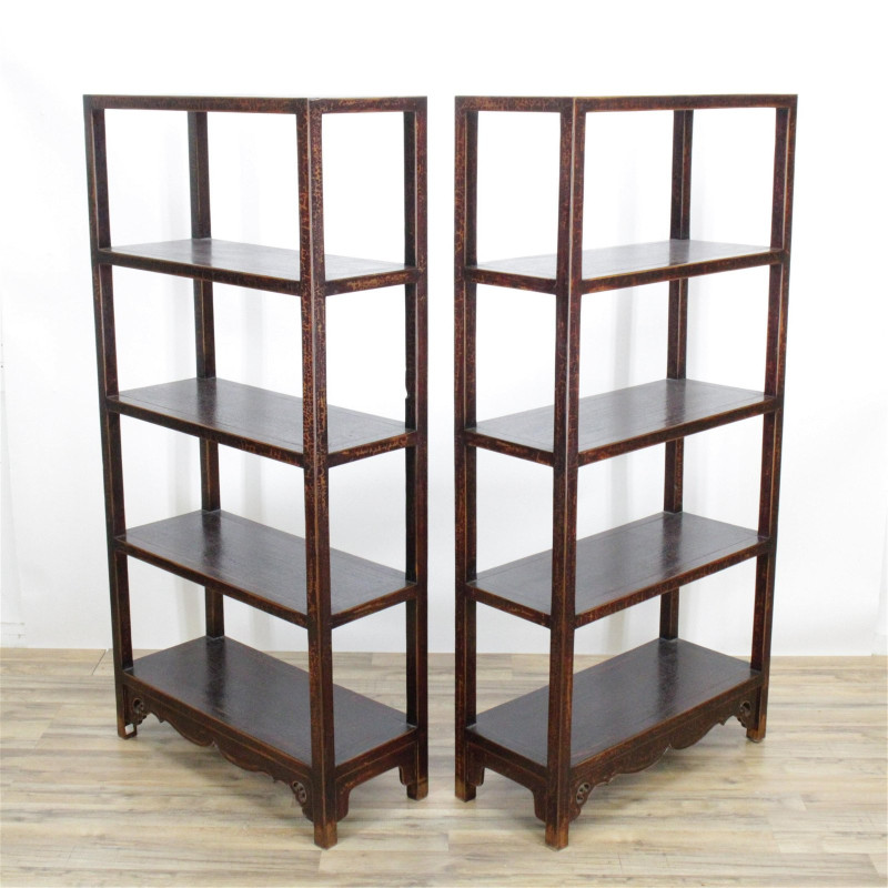 Pair Tall Chinese Style Fixed Shelf Stands