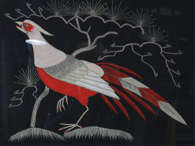 Pair of Pheasant Silk Embroideries