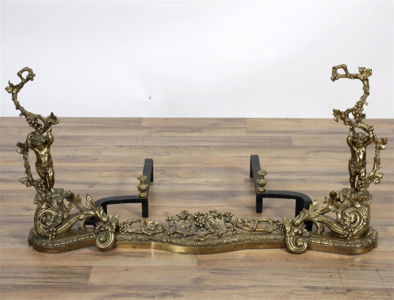 Pair of Louis XV Style Gilt Brass Figural Chenets