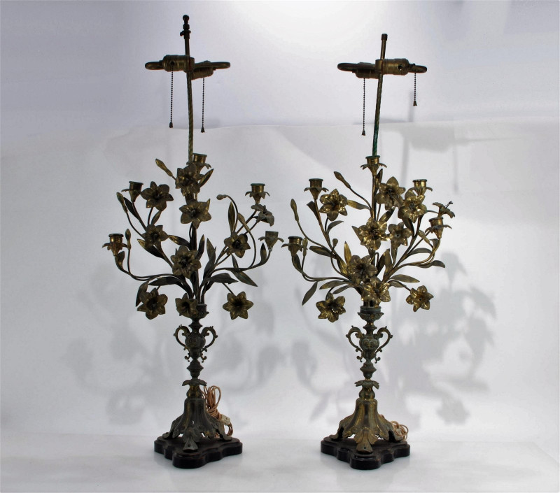 Pair of Louis XVI Style Parcel Gilt Lamps