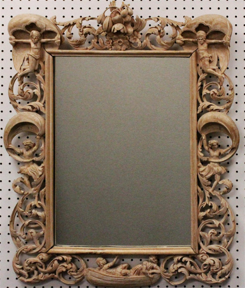 Rococo Style Figural Carved Cherry Mirror