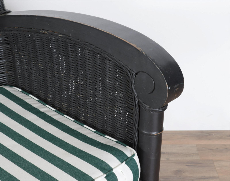 Vintage Black Painted Wicker Loveseat, E 20th C.