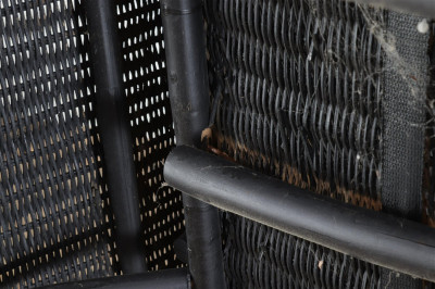 Vintage Black Painted Wicker Loveseat, E 20th C.