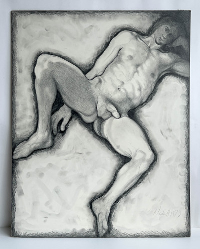 Lowell Nesbitt - Untitled (Reclining Male Nude with Spread Legs)