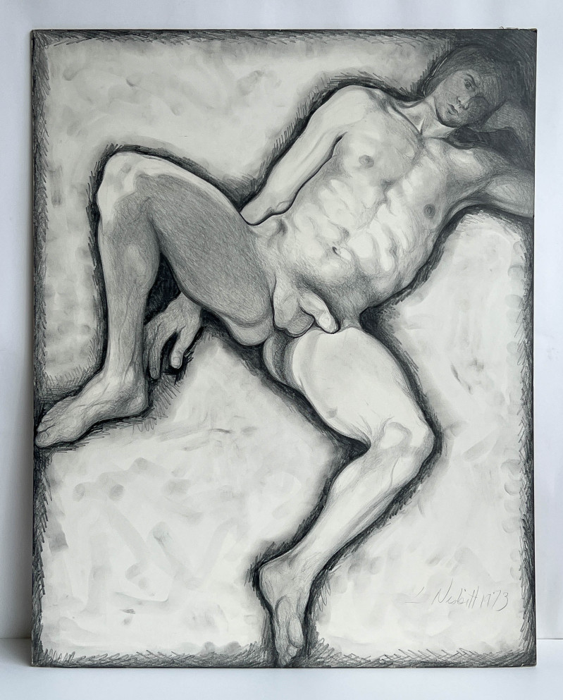 Lowell Nesbitt - Untitled (Reclining Male Nude with Spread Legs)