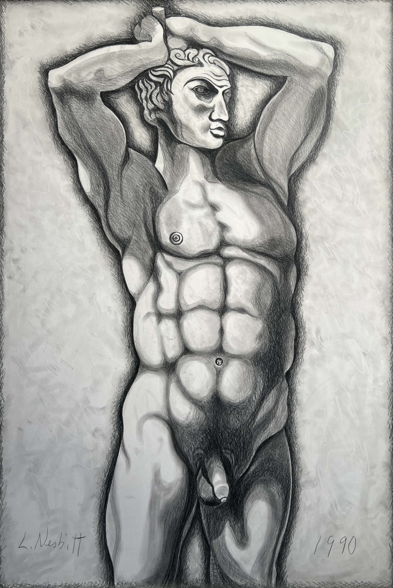 Lowell Nesbitt - Untitled (Nude Male with Hands Atop His Head)