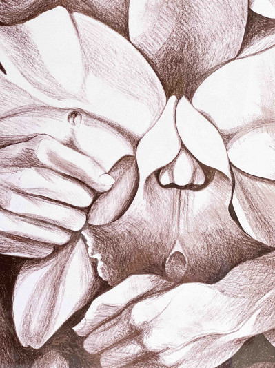 Lowell Nesbitt - Untitled (Floral Male Nude)