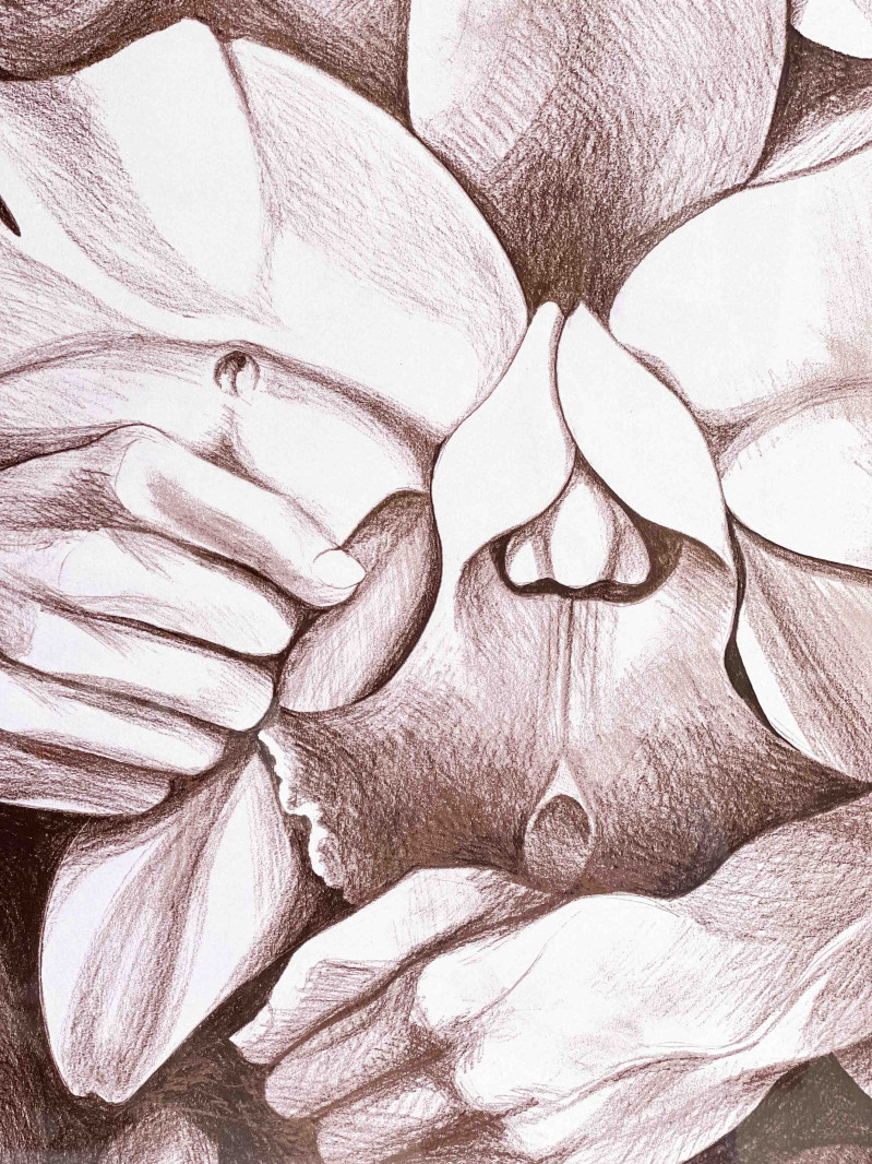 Lowell Nesbitt - Untitled (Floral Male Nude)