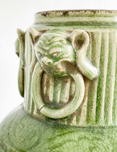 Two Chinese Celadon Glazed Ceramic Pagoda Form Vessels and Covers