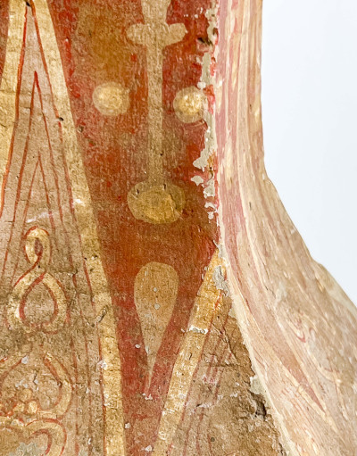 Pair of Chinese Painted Pottery Fanghu Form Vessels and Covers