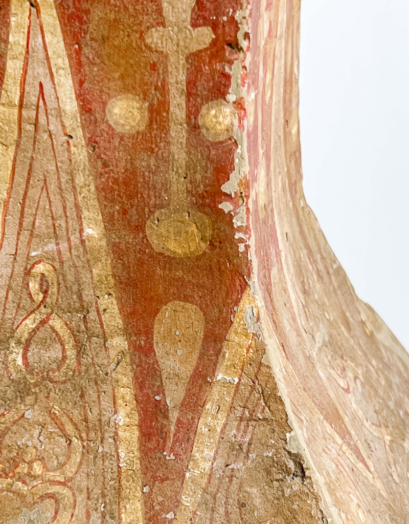 Pair of Chinese Painted Pottery Fanghu Form Vessels and Covers