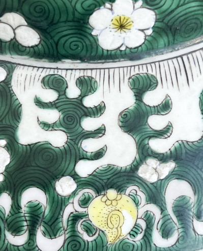 Pair of Chinese Porcelain Famille Verte Baluster Jars and Covers