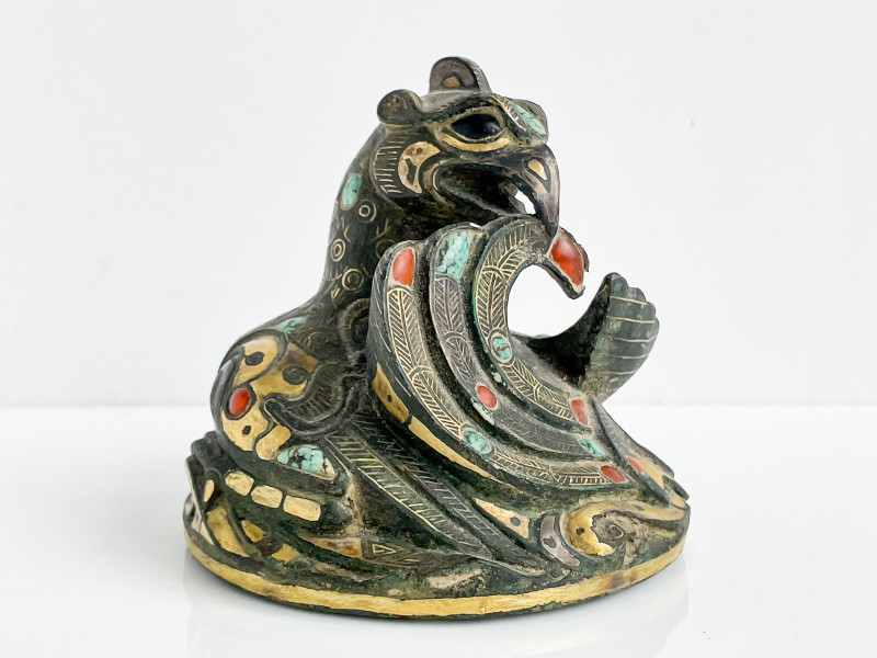 Chinese Gilt and Stone Inlaid Bronze Bird Form Mat Weight
