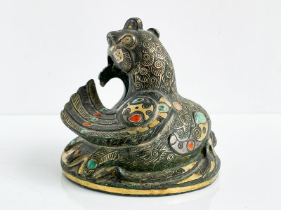 Chinese Gilt and Stone Inlaid Bronze Bird Form Mat Weight