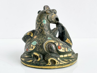 Chinese Gilt and Stone Inlaid Bronze Bird Form Mat Weight