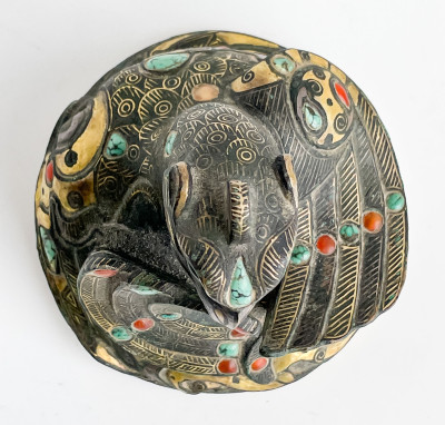 Chinese Gilt and Stone Inlaid Bronze Bird Form Mat Weight